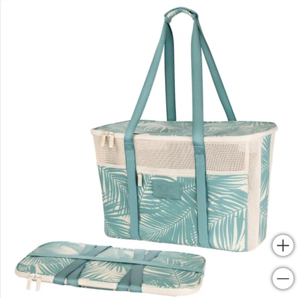 ALOHA Collection Handbags - ALOHA Collection w Clevermade Teal Palm Print Collapsible Beach Tote
